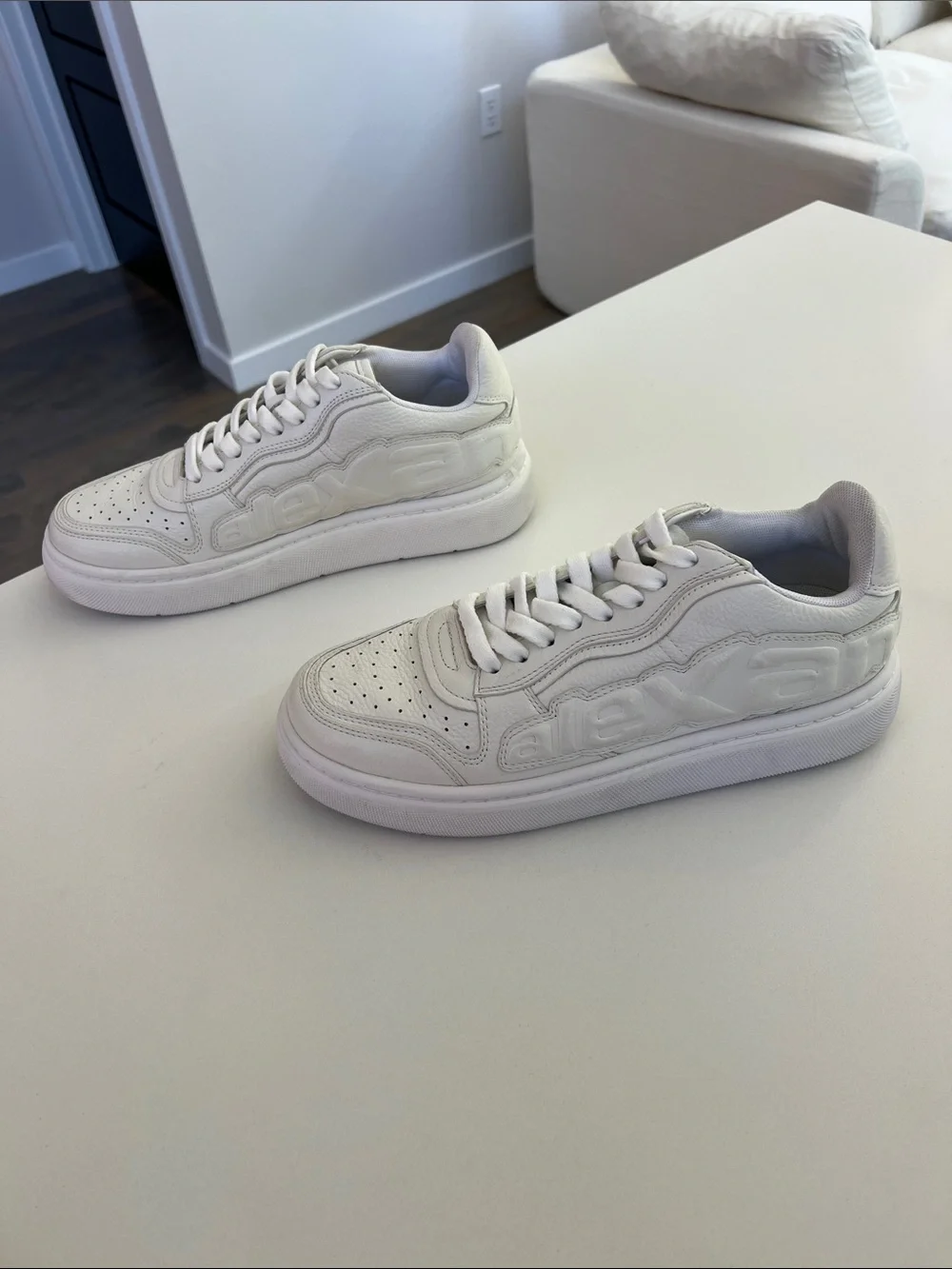 Alexander Wang optic white leather puff lace up sneakers size 41